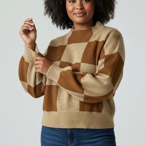 Sweet Republic Checkerboard Sweater XL Brown Tan